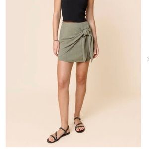 Green Linen Wrap Mini Skirt